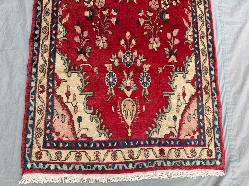 3x9 Vintage Turkish Hand Knotted Runner Rug, Red Floral Nomadic Kitchen Rug gallery