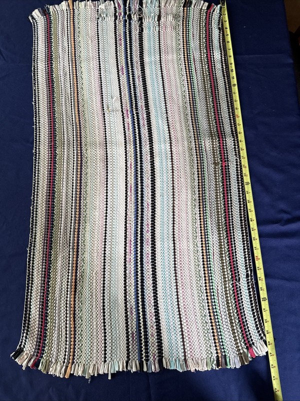 Vintage Hand Woven Rag Rug #3 Msmt: 41" by 23” w/Fringe Multicolor Cottage Boho gallery