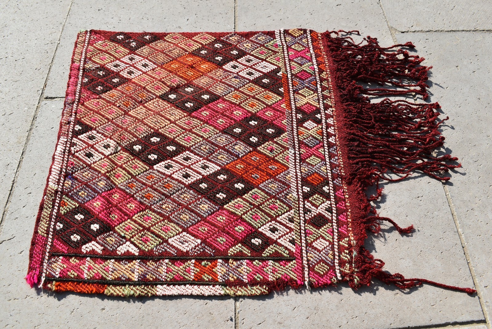 Antique Turkish Rug 15'' x 14'' Armanian Weave Collector's Item Kilim Bag Face gallery