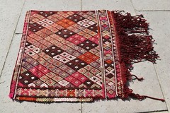 Antique Turkish Rug 15” x 14” Armanian Weave Collector’s Item Kilim Bag Face