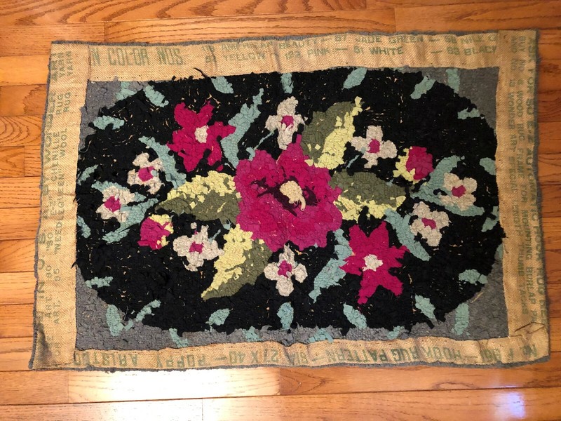 Antique Primitive Country Hooked RUG Burlap 34 1/2" X 23" Rectangle Hand Made gallery