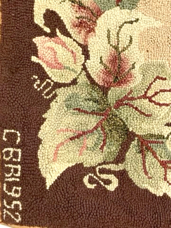 Old 1950s Hooked Rug Signed, Dated gallery