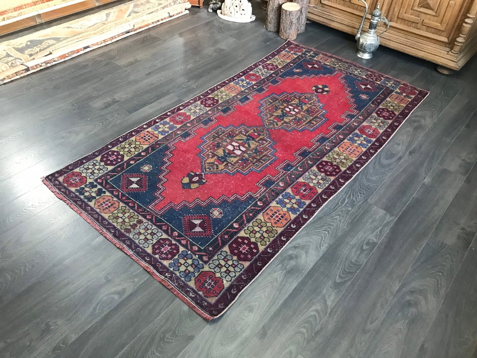 3.8x8.1 Large Vintage Red Turkish Oushak Rug gallery