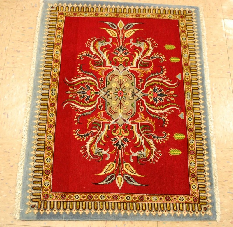 NATURAL WOOL,SILK Old HandWoven Oriental Rug,IN size OF 2'3" × 3'1" BIRDS DESIGN gallery