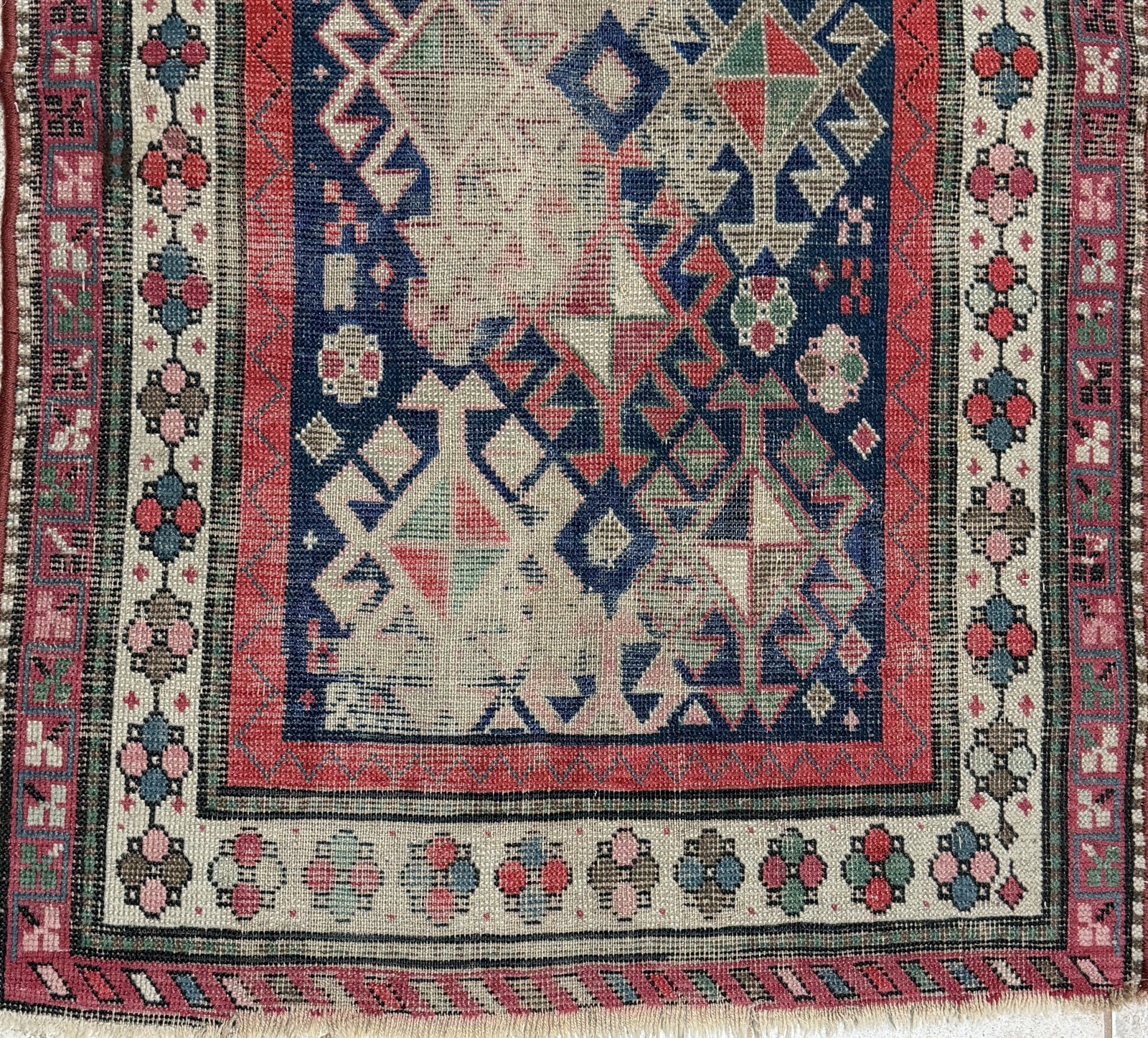 OLD CAUCASIAN PRAYER RUG WORN CONDITION gallery