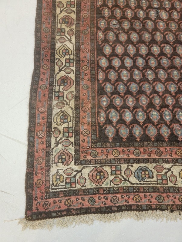 Antique Oriental Hand-Knotted Wool Runner Kurdish Malayer Black 3'5" x 12'6" gallery