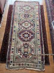 3 X 8 Very Antique Kazak Rug Circa 1800-1850 Natural dyes Unrestored.