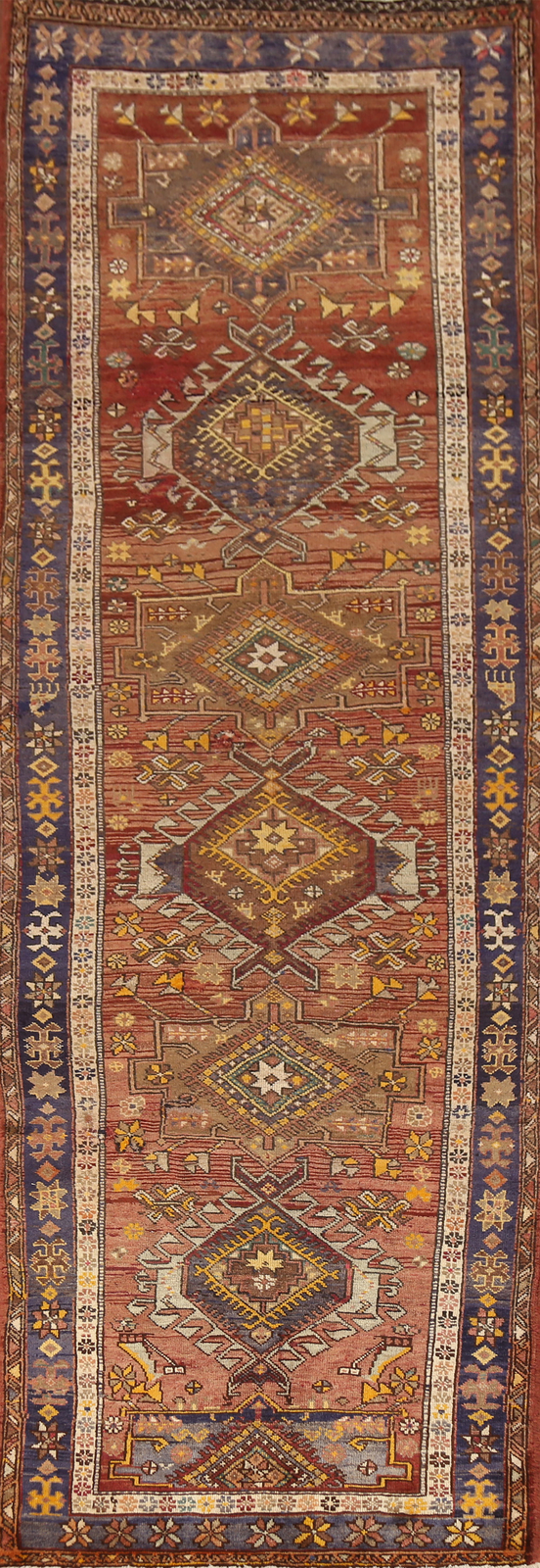 Geometric Wool Heriiz Vintage Runner Rug Hand-made Tribal Traditional Rug 4x13 gallery