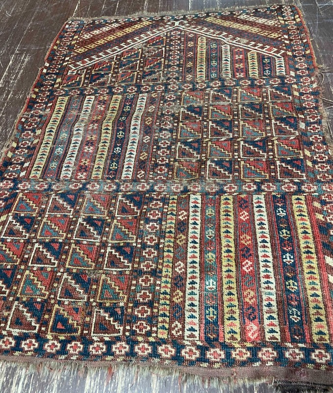 Rare Antique Yomud Turkoman Prayer Rug Western Turkestan AS IS, 3' x 4' 111098 gallery