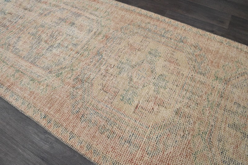 Vintage Turkish Runner Rug 3x11ft FADED Handmade Anatolian Oushak Hallway Wool gallery