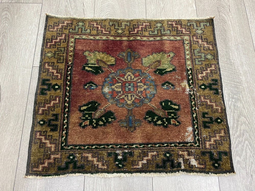 Vintage rug, Turkish rug, Square rug, Small rug, Bohemian rug, 1.7 x 2.0 ft
