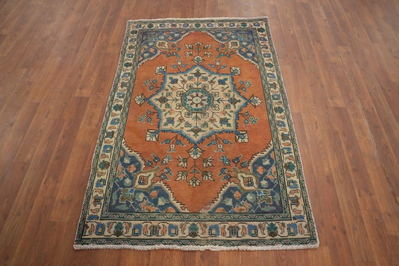 Orange Traditional Wool Medallion Accent Rug 3x5 ft Hand-knotted Carpet gallery