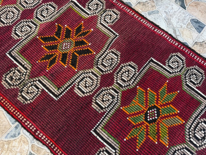 Vintage Turkish Distressed Rug 3x6 ft Hand Woven Wool Antique Kilim Anatolian gallery