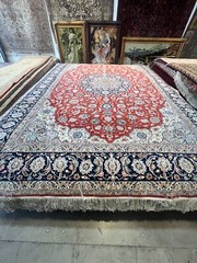 9×12 ESFA hane RUG HAND-KNOTTED SILK Foundation handmade real blue and red 9×12