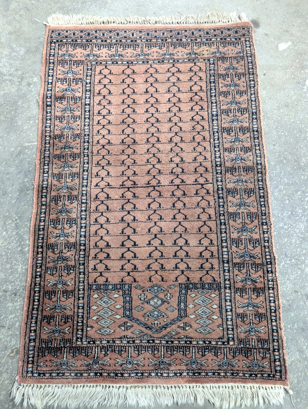 Vintage Hand Knotted Terracotta Bokhara Rug Turkmen Wool Rug Gul Motifs 4' x 2.5 gallery