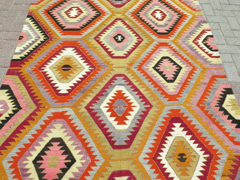 Vintage Turkish Antalya Kilim, Large Rug, Kelim, Area Rug Carpet Teppich 67X107" gallery