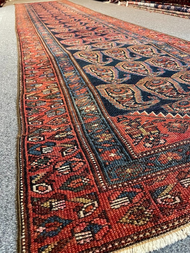 Antique Caucasian Paisley Leaf Runner Handwoven Rug Size 2'9 x 12'7 gallery