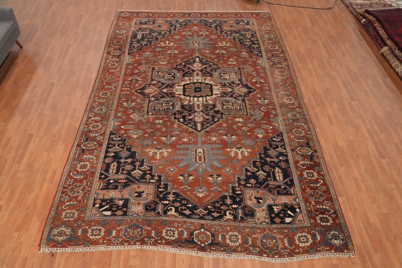 Pre-1900 Vegetable Dye Area Rug 10x15 Antique Hand-made Rust Wool Large Carpet gallery
