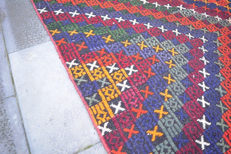 Multicolor Turkish Vintage Kilim, 4.9x9.6ft, Antique Handmade Area Kilim Rug, gallery