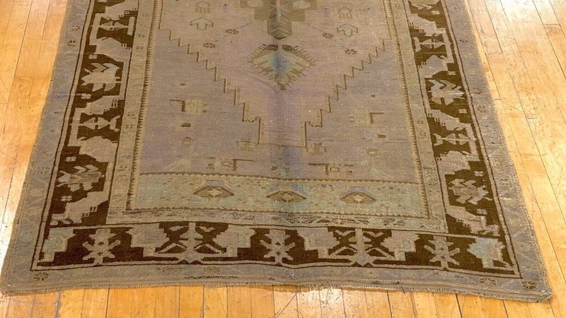 Bohemian Antique 1900-1939's Muted Natural Dye Distressed Oushak Rug 9’4”x4’6”ft gallery