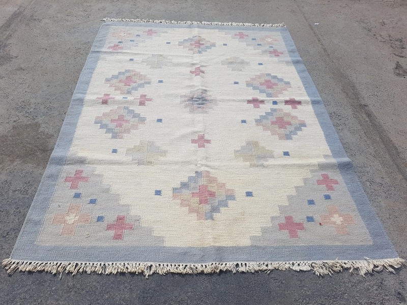 Vintage Handmade Swedish Rölakan flatweave Wool Multicolor Kilim Rug 7.6x5.6 ft gallery