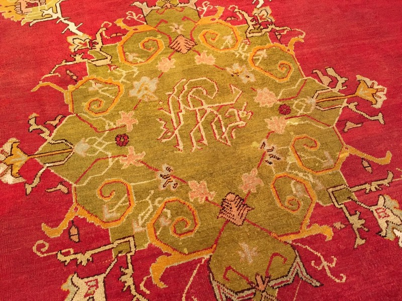 Antique Hand Knotted Turkish Ushak Size 10'5" x 12ft 3" Red Color Circa 1920s gallery