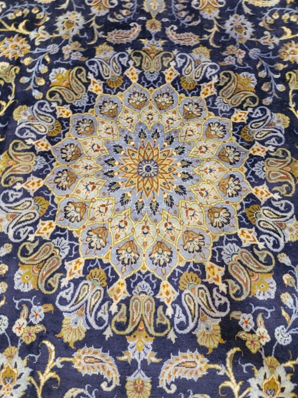 Antique Oriental Hand-Knotted Wool Area Rug Navy Blue/Ivory/Blue 10'2" x 15'10" gallery