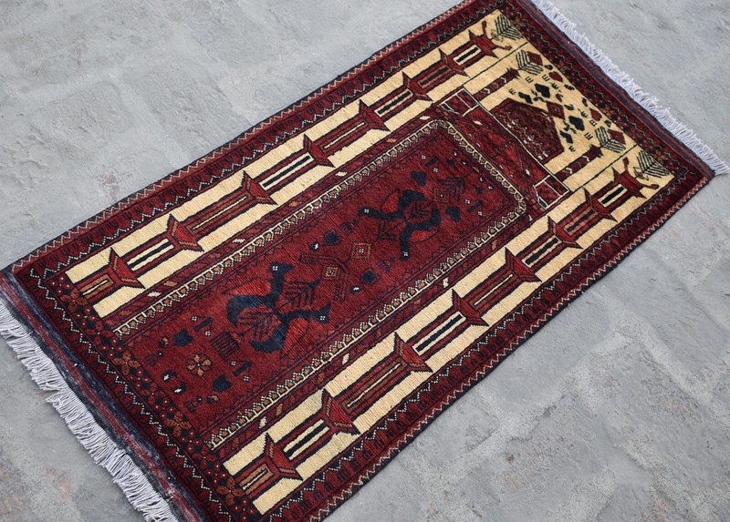 1'9 x 3'6 ft Hand knotted afghan tribal turkmen jai namaz rug, small persian rug gallery