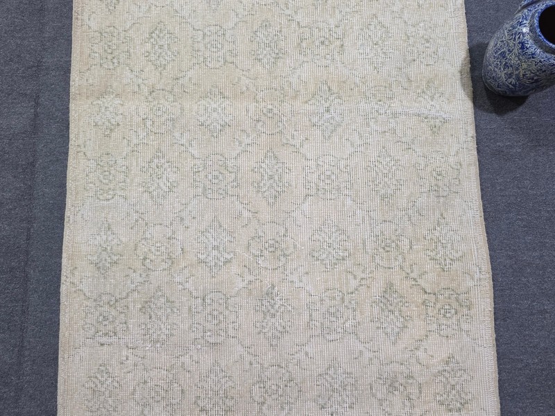 Vintage Turkish Area Rug Hand Knotted Wool Beige Cream Home Decor Carpet gallery