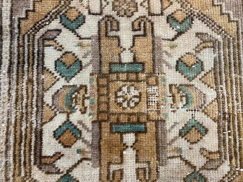 Earth Tone Diamond Medallion Carpet Vintage Turkish Small Rug 1.2x3 ft gallery