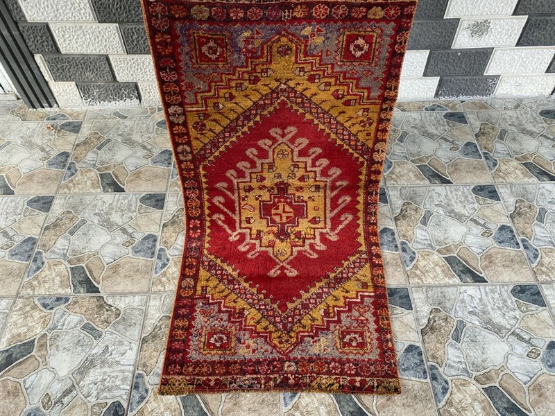Handmade Turkish Vintage Rug | 1970s Wool Tribal Farmhouse Antique Small Carpet gallery
