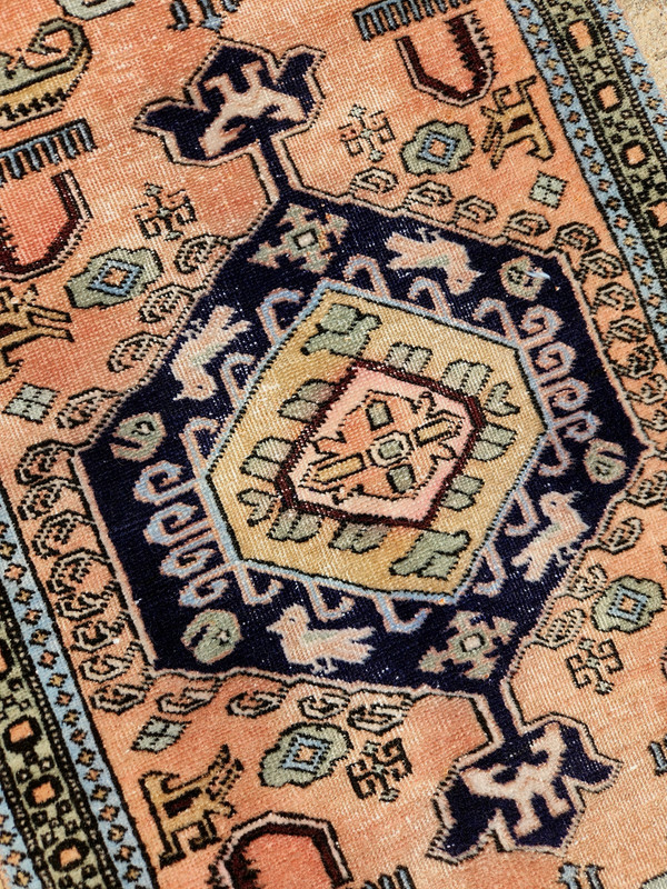 3'6"x2'1" ANTIQUE HAND KNOTTED CAUCASIAN KAZAK SERAPE TRIBAL WOOL MUTED RUG gallery