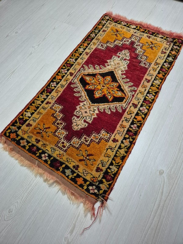 Antique Rug Pillow, Hand Woven Small Carpet, Anatolian Rug, Wool, Handmade gallery
