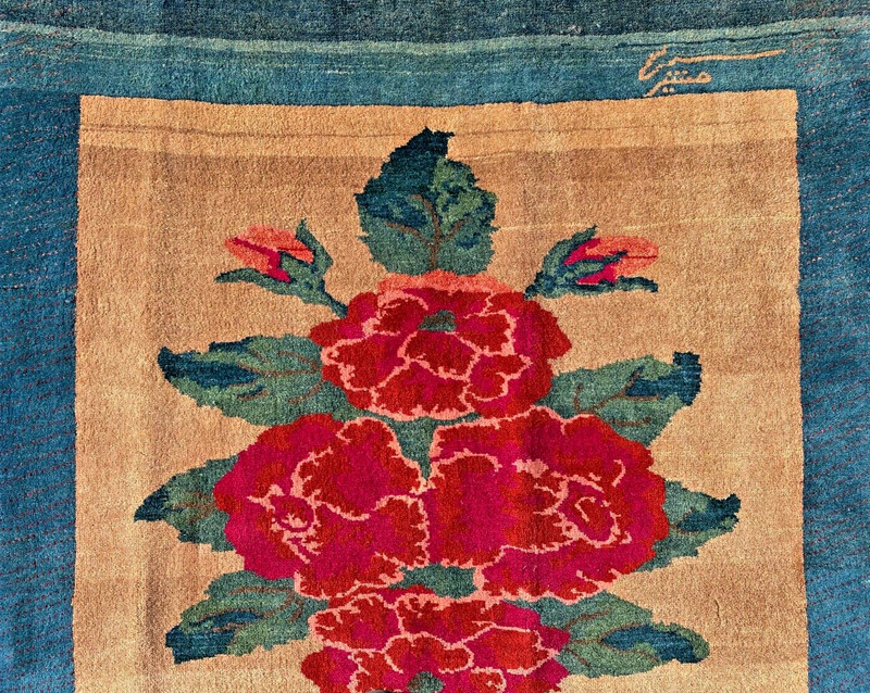 HAND MADE BOUQUET RUG, ATTRACTIVE FLORAL EASTERN WOOL CARPET 4'7" X 4'3" CLEAN gallery