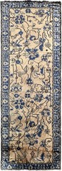 4×12 Antique Turkish Oushak Runner Geometric Rug Beige Blue 130cm x 371cm C.1900