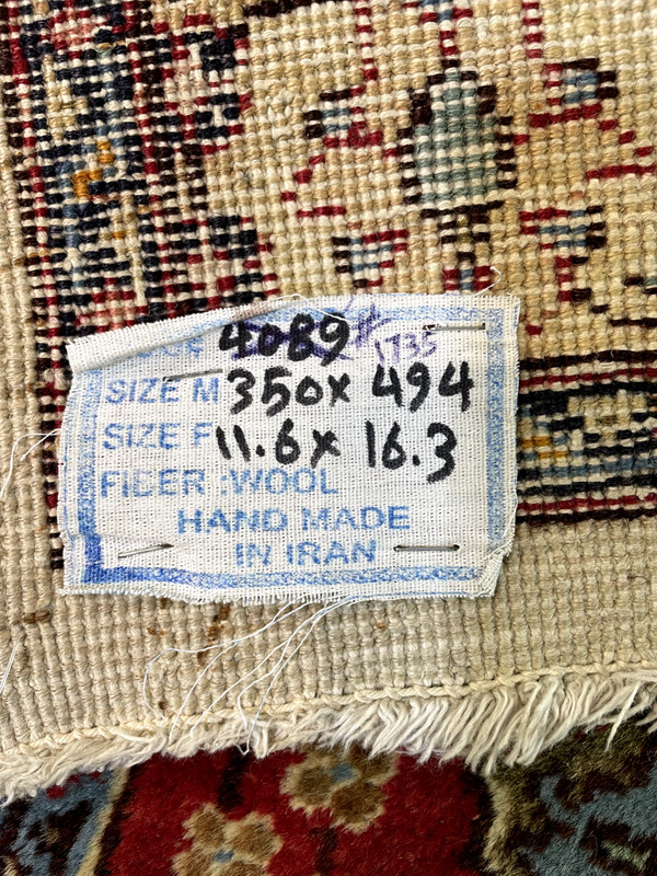 Antique Oriental Hand-Knotted Wool Area Rug Signed Ivory/Red/Blue 11'6" x 16'3" gallery