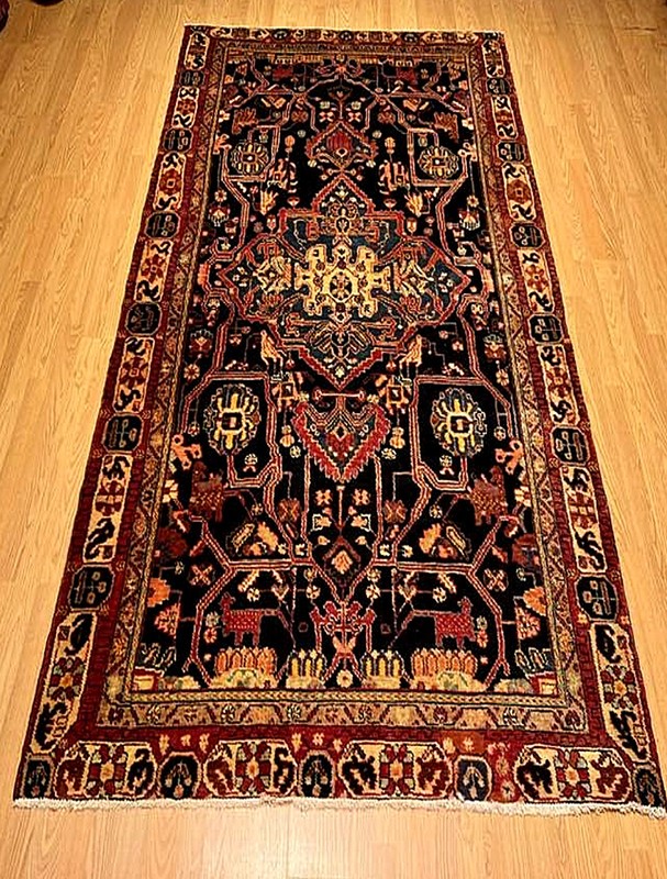 5x9.2 Hand Knotted Vintage One Of A kind Village Made Natural Wool Pictorial Rug gallery