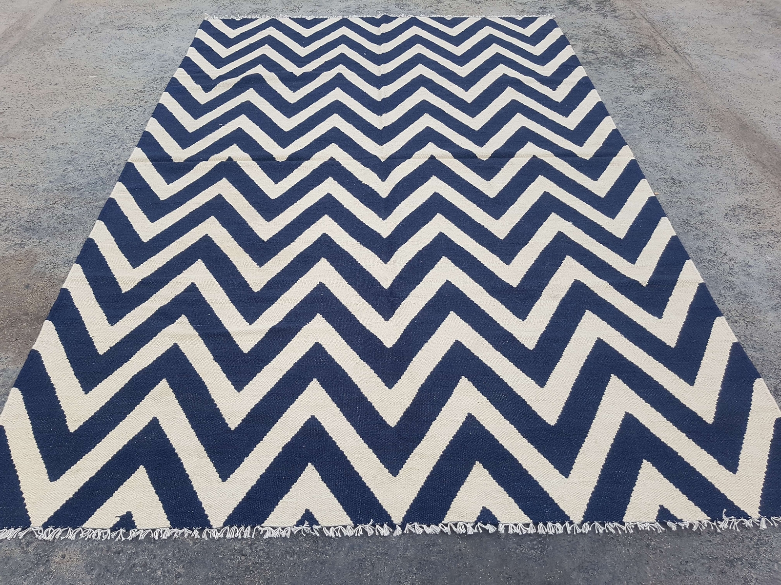 Vintage Handmade Traditional Geometric Blue Kilim Floor Rug Carpet 238x157cm gallery
