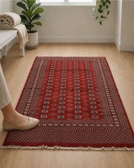 Rare Hand knotted Vintage Pakistani Bokhara Jhaldar Wool Area Rug 9×6 Ft