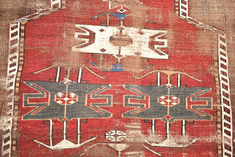 Fabulous Antique Caucasian Rug 52'' x 69'' Collectors Item Shabby Chic Worn Rug gallery