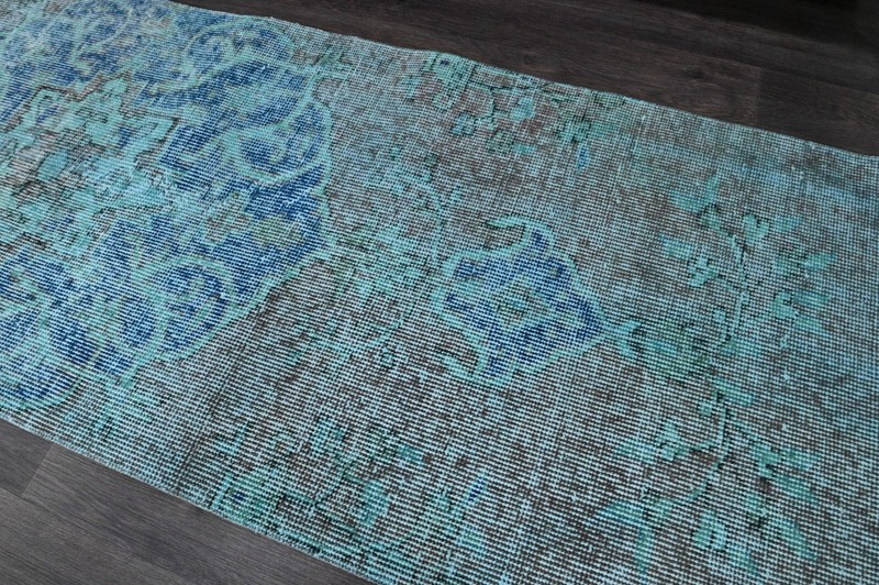 Vintage Turkish Runner Rug 2x6ft BLUE Handmade Anatolian Oushak Hallway Wool gallery