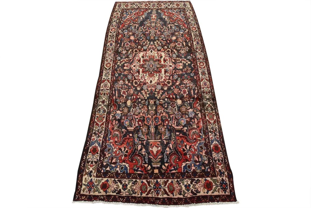Vintage Oriental Rug 4’6” x 10’3” Blue Wool Traditional Hand-Knotted Carpet