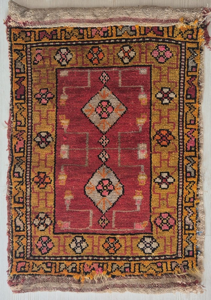 Antique Rug Pillow, Hand Woven Small Carpet, Anatolian, Handmade, Wool, Decor