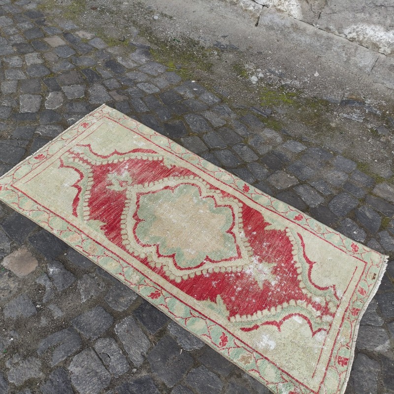 Pastel 2x5 Turkish kitchen rug 2.43 x 4.95ft Vintage Handmade 74 x 151 cm runner gallery