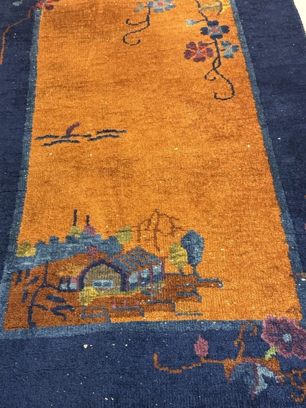 Antique Chinese Art Deco Rug 1920s Hand-Knotted Wool 58”×29.5” Floral Open-Field gallery