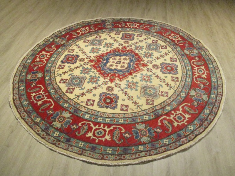 8' FEET ROUND Afghan-Refugee Tribal Vegetable-Dye HANDMADE-KNOTTED WOOL RUG 808 gallery