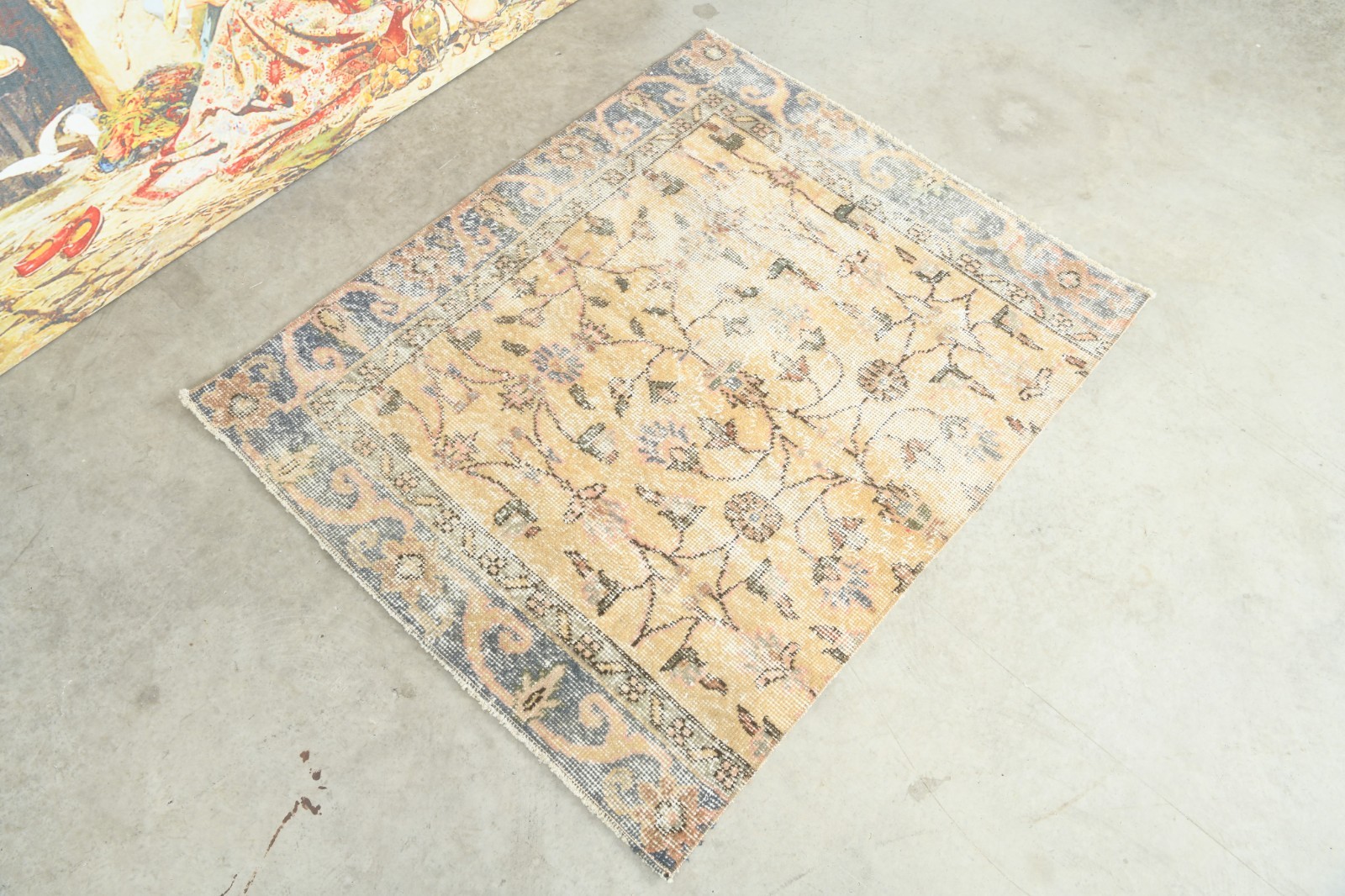 turkish square mini rug 3x3 neutral vintage doormat carpet oushak small rug,998 gallery