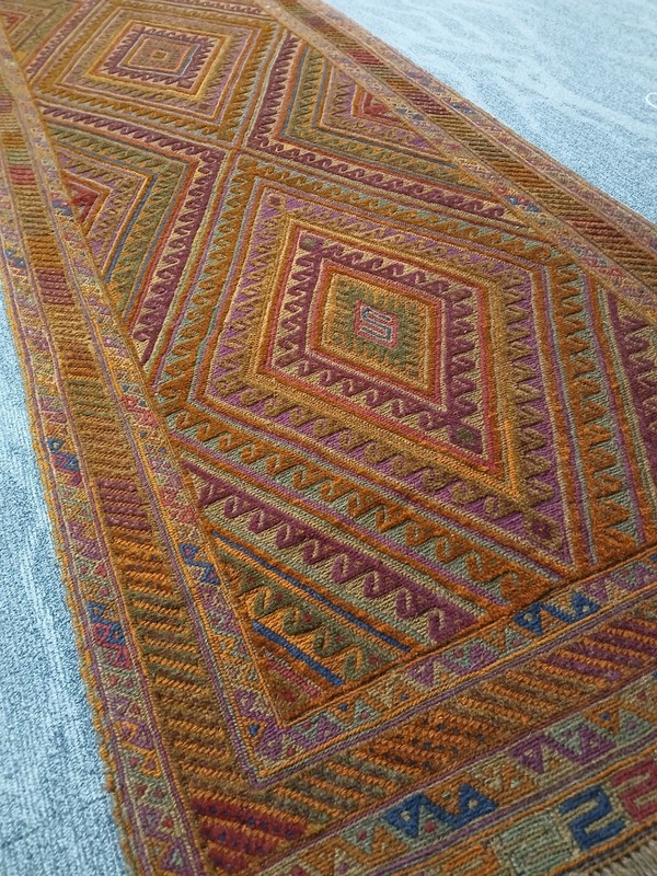 2'8"x12'10 Golden Vintage Meshwani Baluchi Runner Rug, Long Kilim Carpet Runner gallery