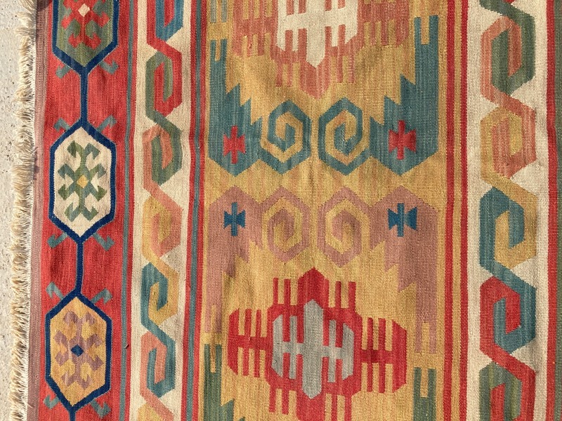 Vintage Traditional Handmade Turkish Geometric Wool Kilim Rug 156x153 cm gallery