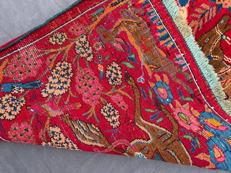 Red Turkish Pictorial Rug 2x4 Hand Knotted Hunting Scene Horse Tribal Boho Wool gallery